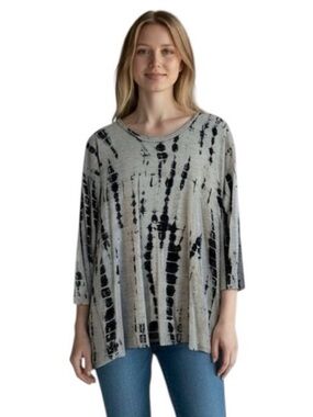B.L.E.U. Gray & Navy Tie Dye Long Sleeve Tunic size Small